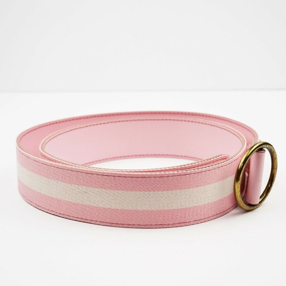 J CREW Size XS/S Reversible leather and Canvas Belt in Pink Stripe